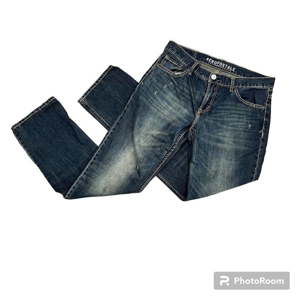 Aeropostale Dark Denim Blue Black Jeans Slim Straight Faded Size 34 Mens